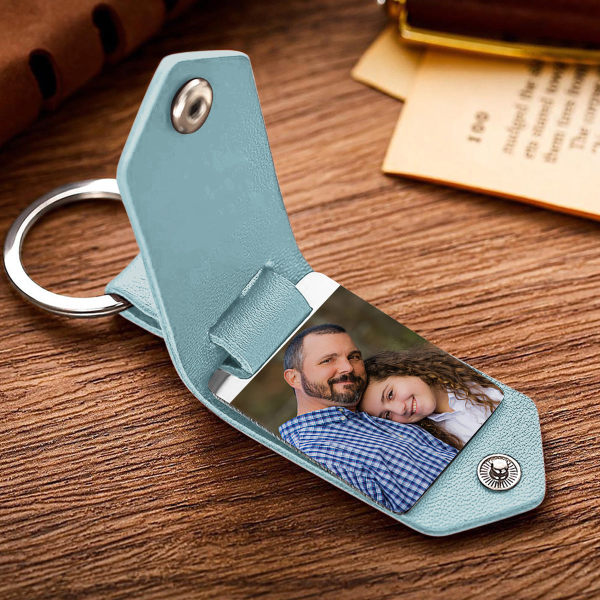 Best Step Dad Ever - gift for step dad - Personalized Leather Photo Keychain