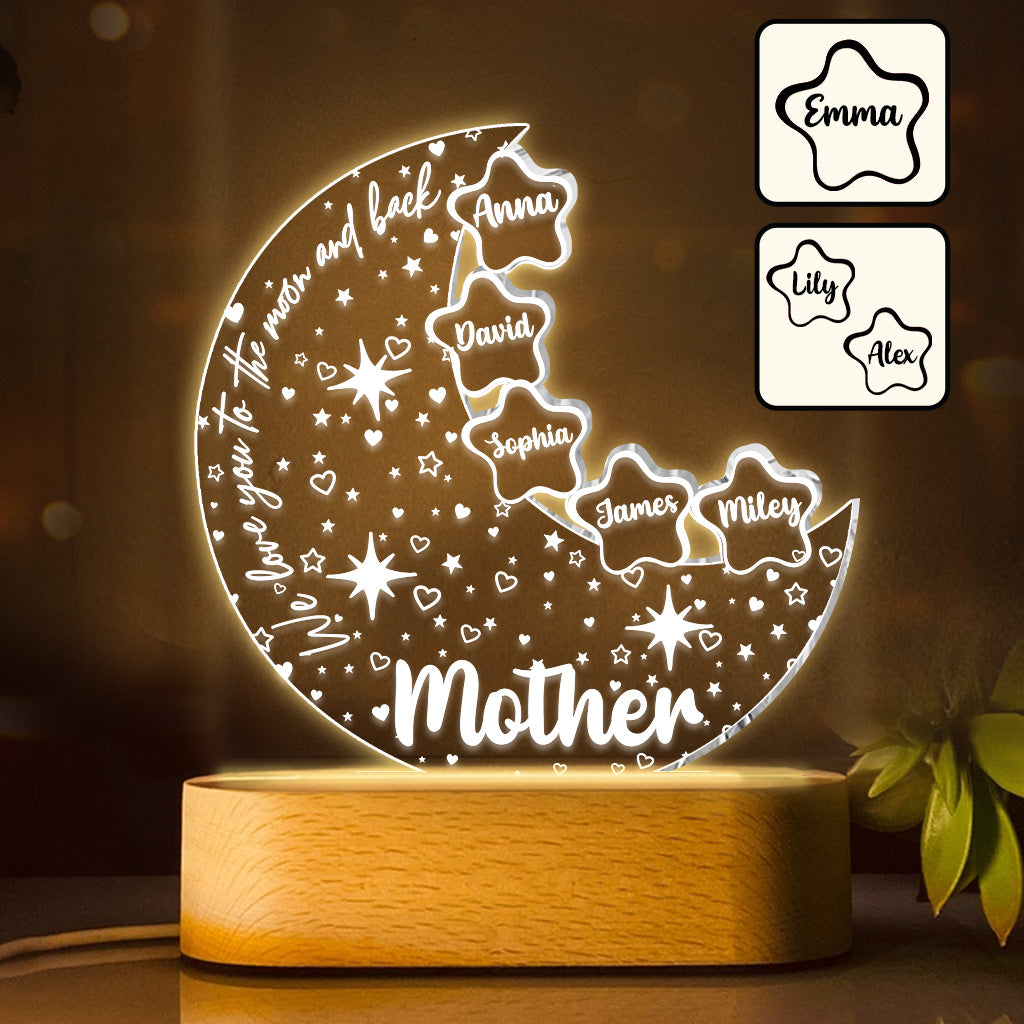 Discover We Love You To The Moon And Back - Personalized Mother Shaped Plaque Light Base