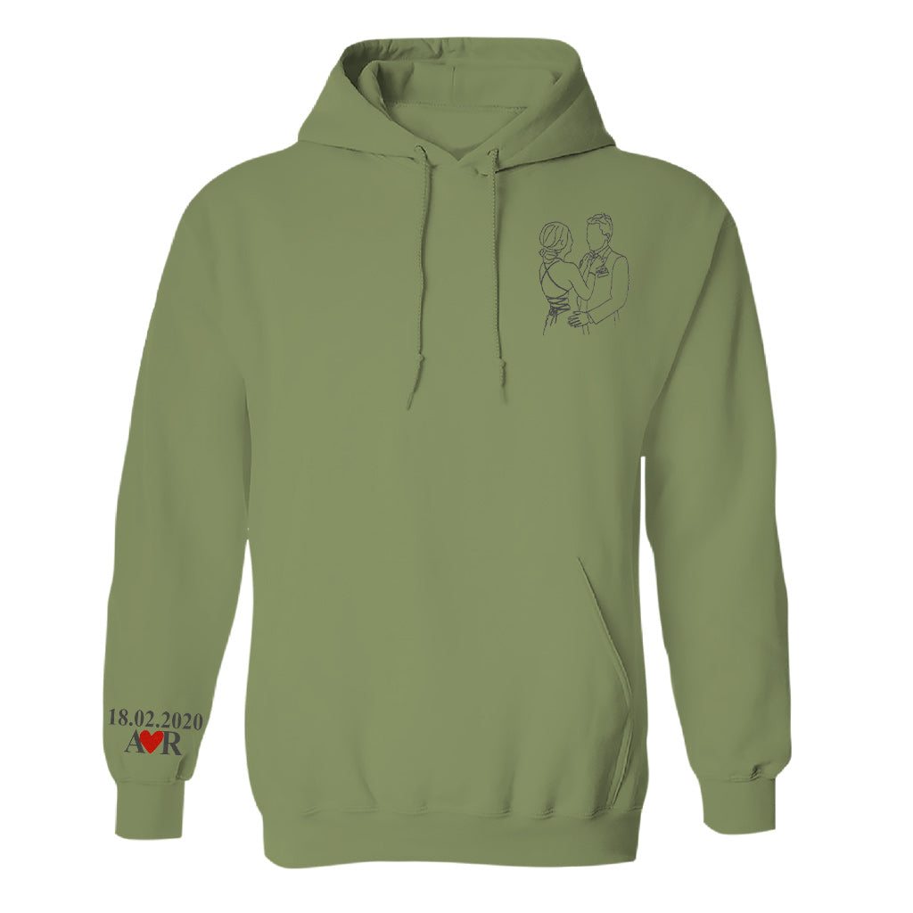 Custom Photo Line Art - Personalized Couple Embroidered Hoodie