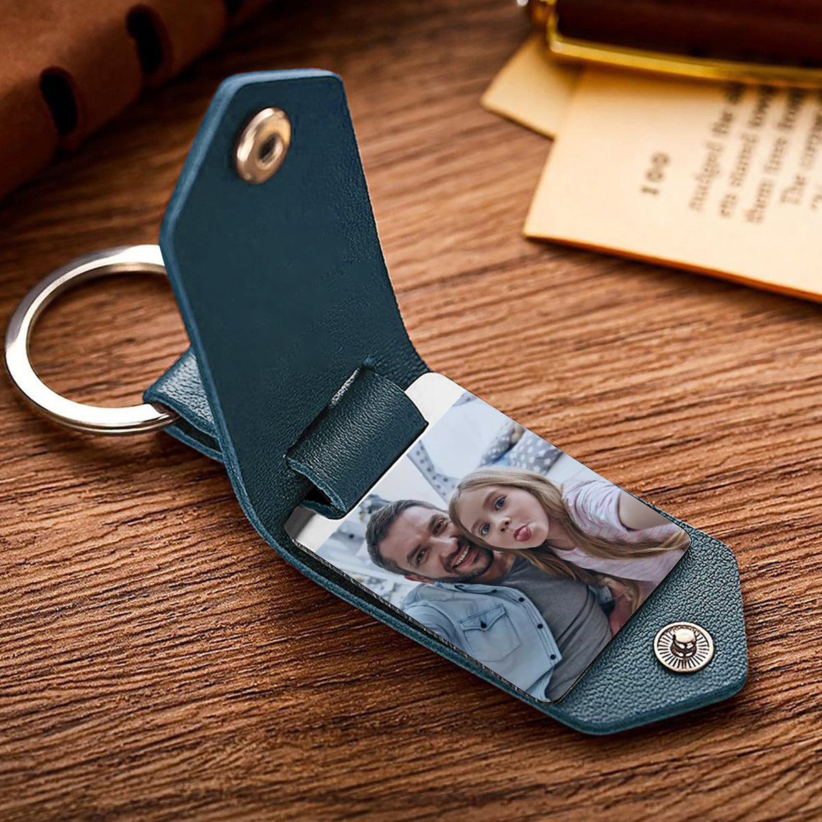 Leather Keychain Personalized With Picture - Gift for dad - Personalized Leather Photo Keychain