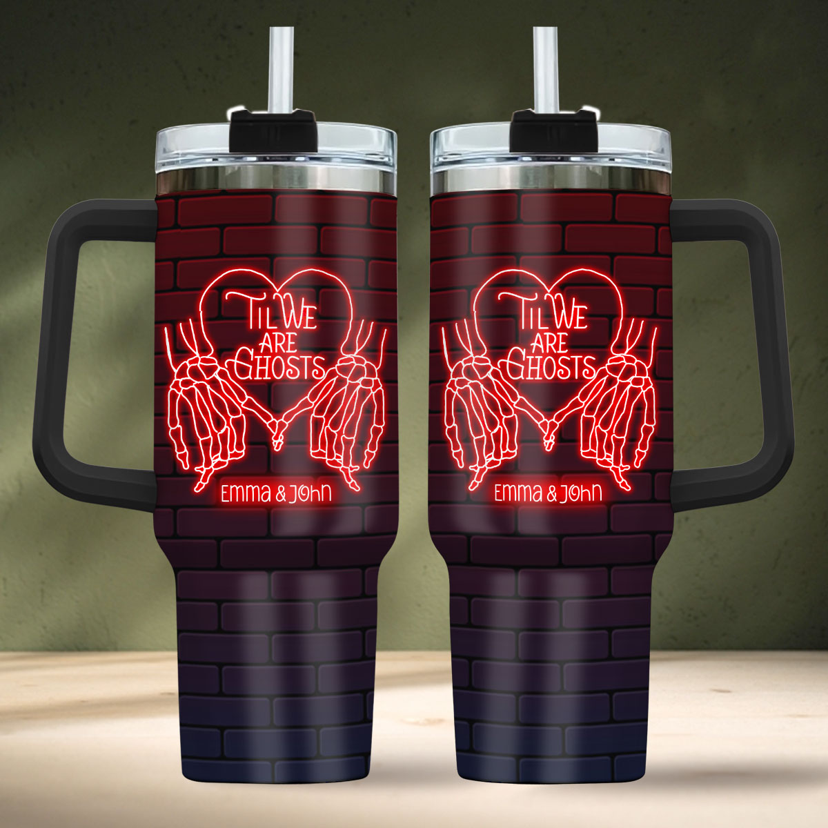 Til We Are Ghost - Personalized Couple Tumbler With Handle