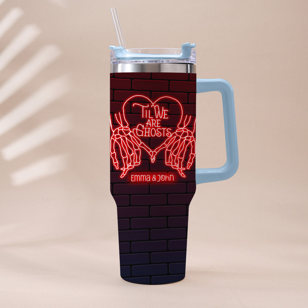 Til We Are Ghost - Personalized Couple Tumbler With Handle