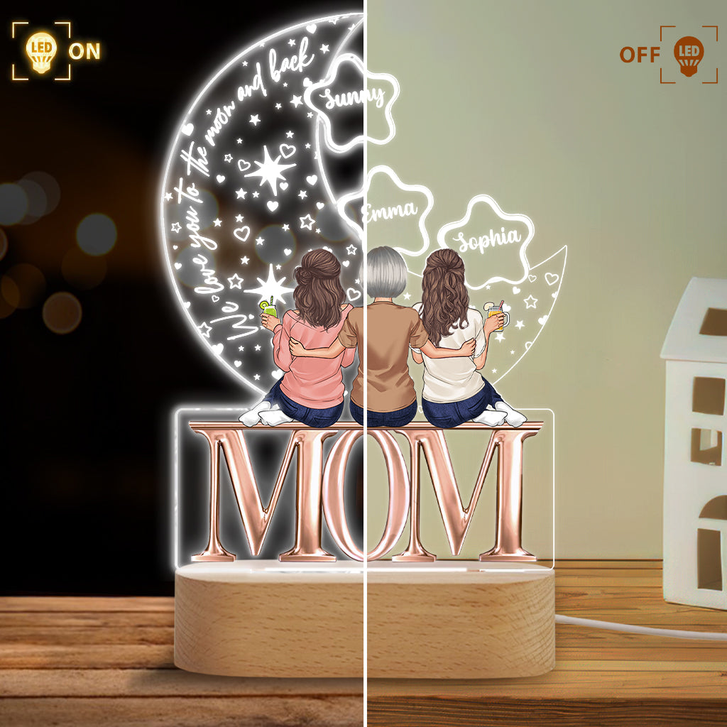 We Love You To The Moon And Back - Personalized Mother Shaped Plaque Light Base