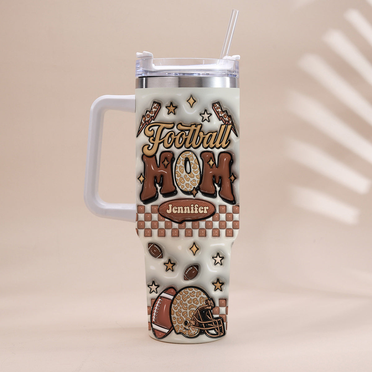 Football Mom - Personalized Football Tumbler With Handle