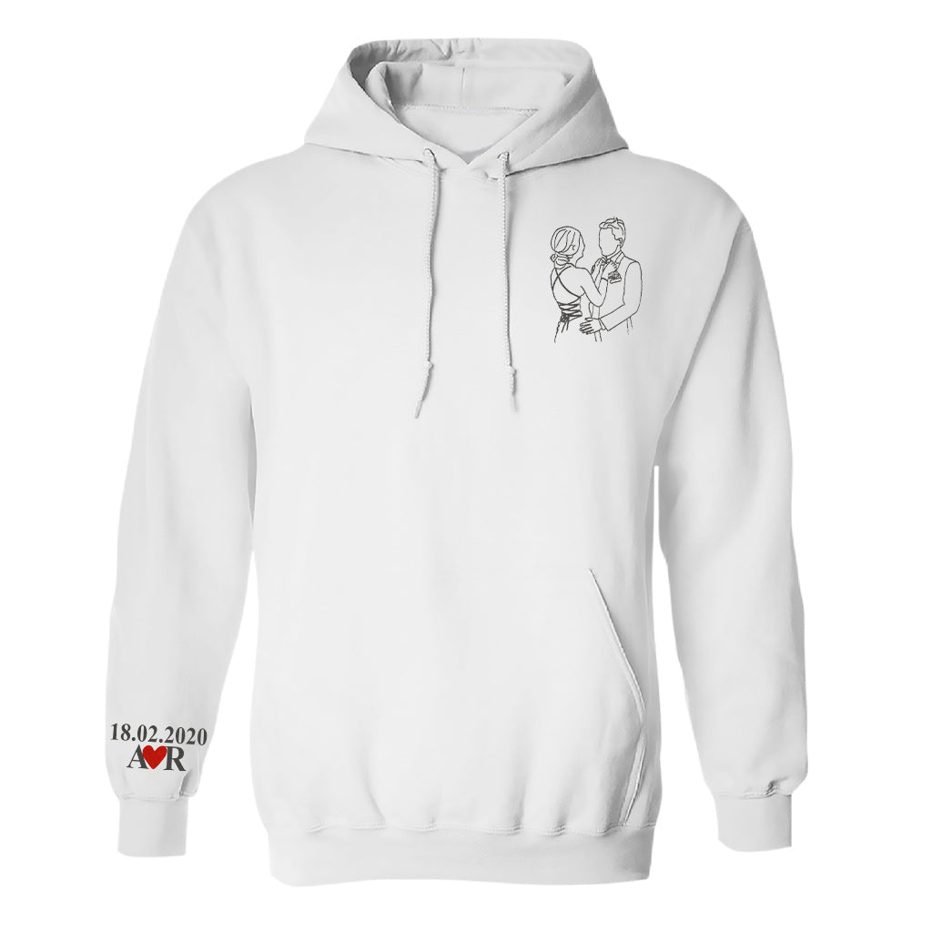 Custom Photo Line Art - Personalized Couple Embroidered Hoodie