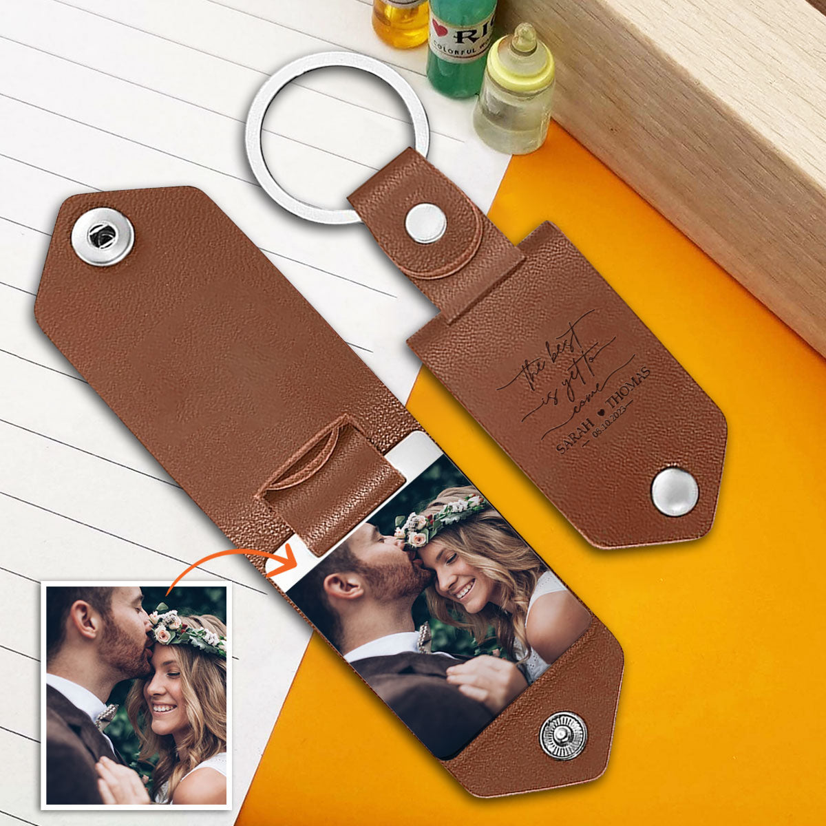 The Best Is Yet To Come - wedding gift for husband, wife, boyfriend, girlfriend - Personalized Leather Photo Keychain