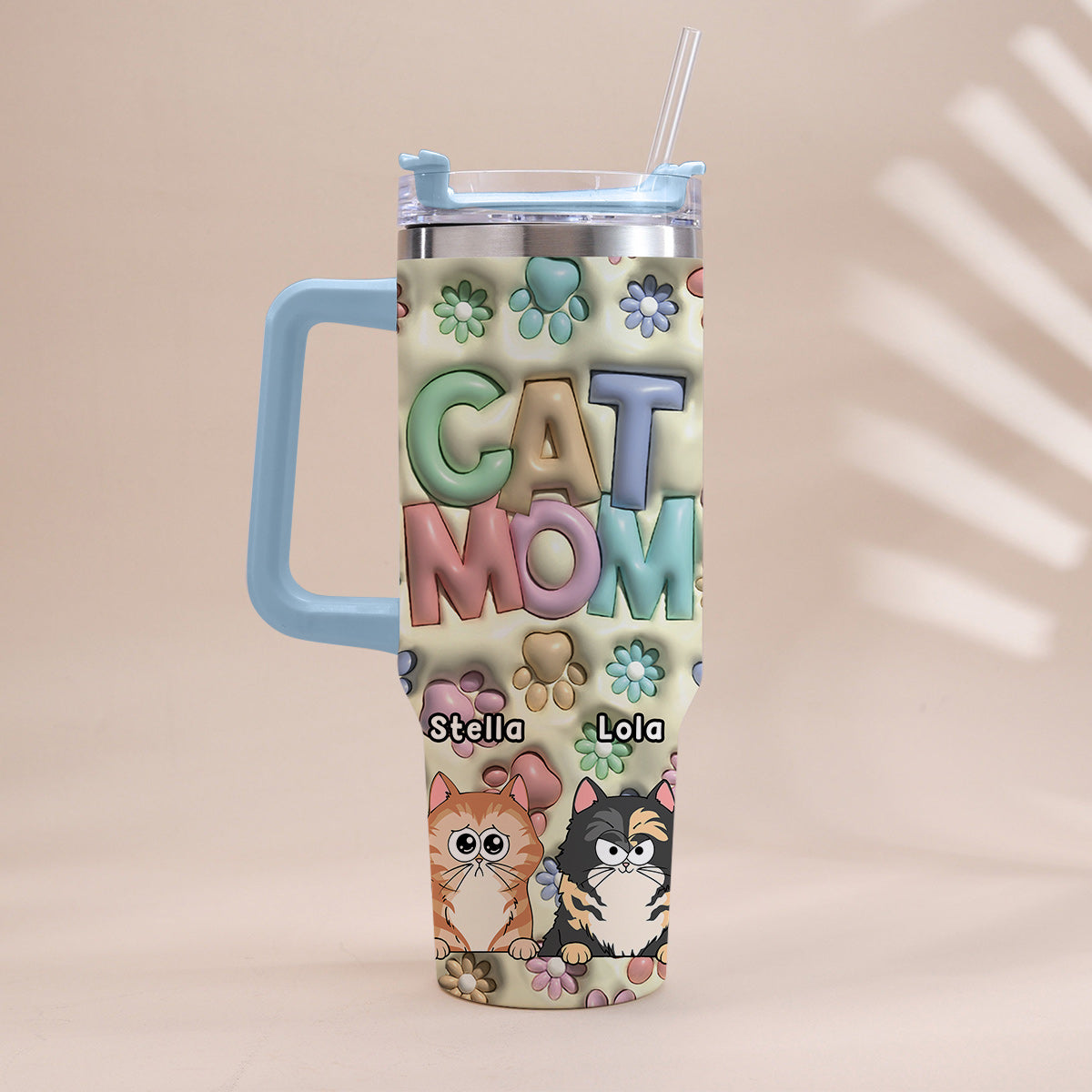 Pet Mom/ Pet Dad Inflated Paws & Flowers - Personalized Dog Tumbler With Handle