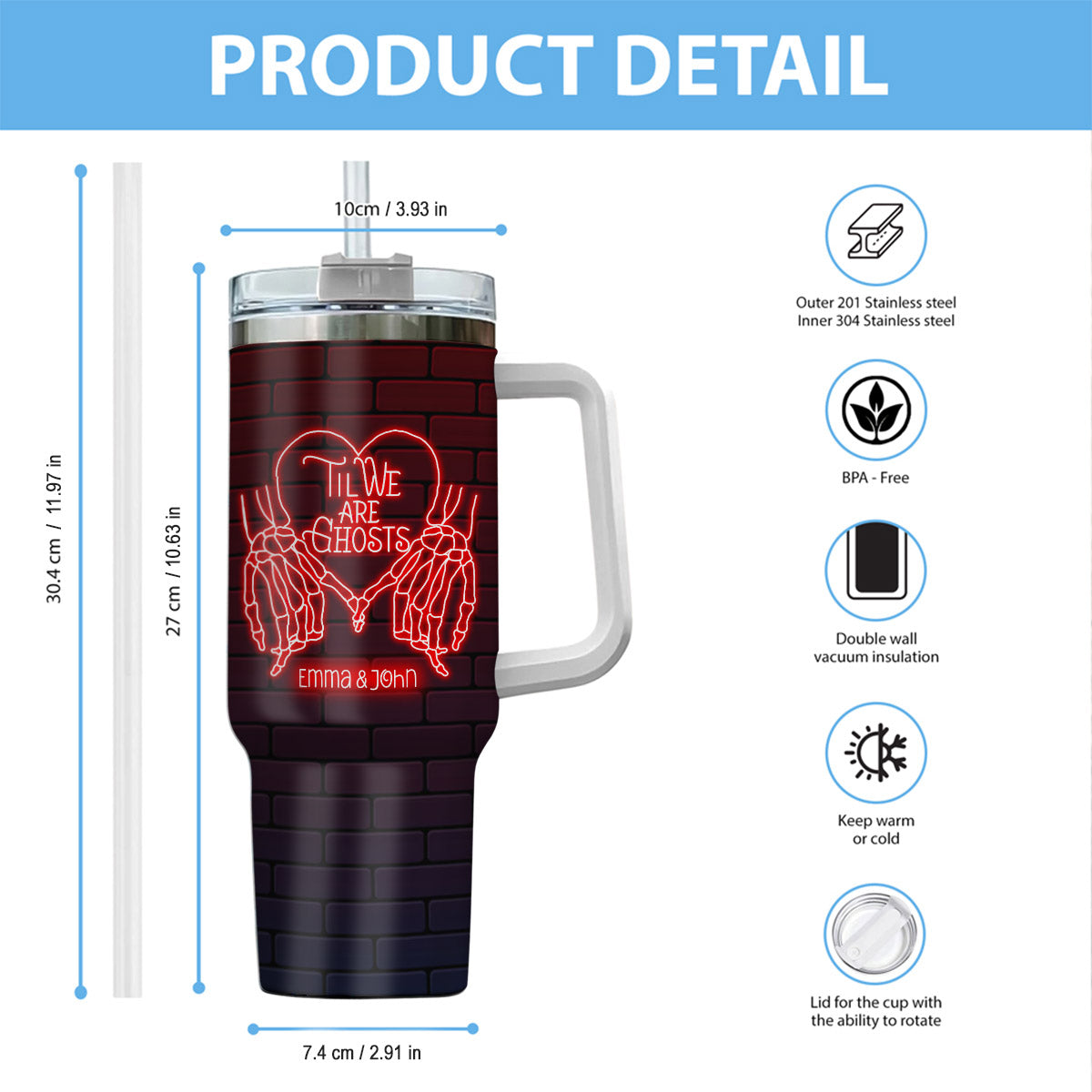 Til We Are Ghost - Personalized Couple Tumbler With Handle