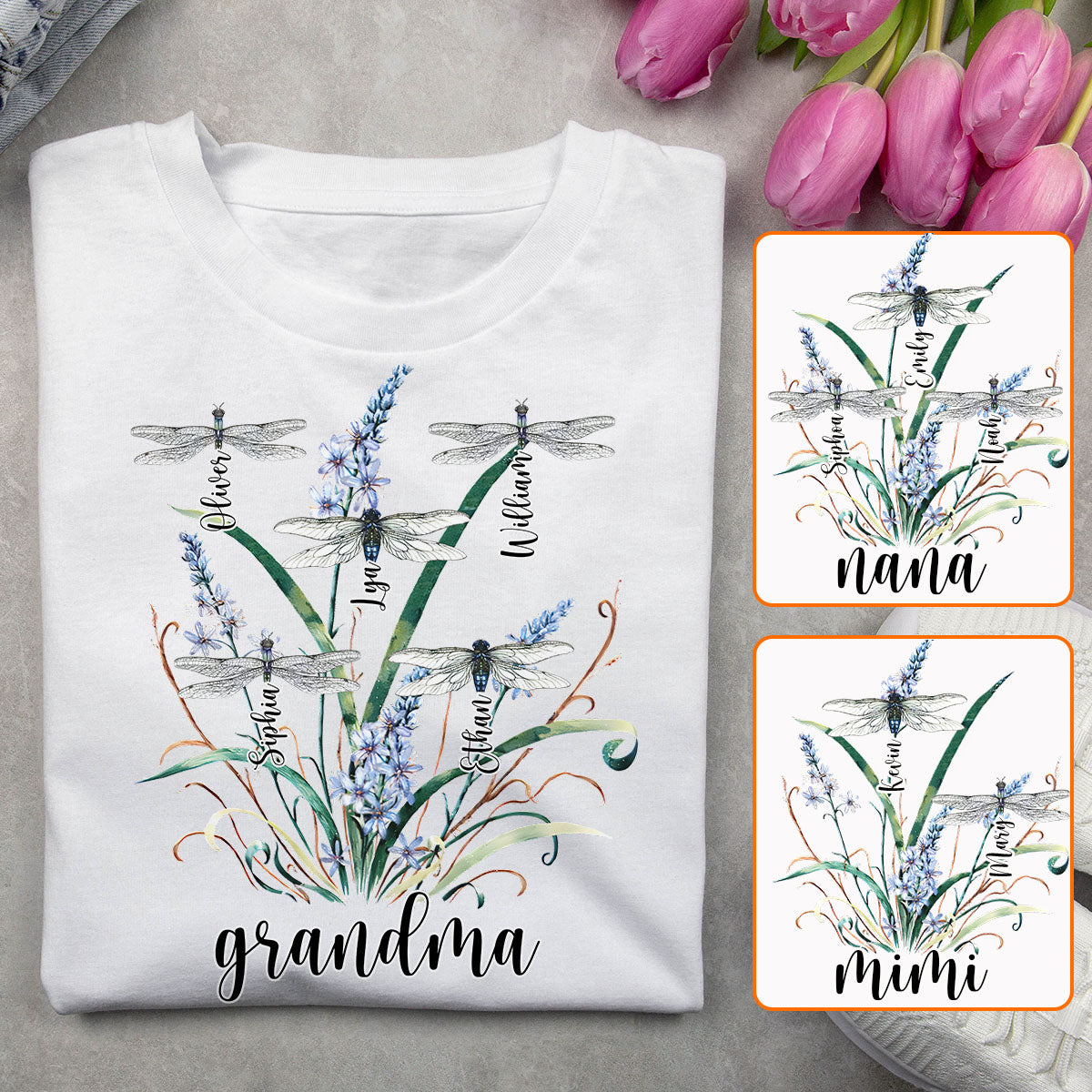 Grandma Mother Dragonfly - Personalized Grandma T-shirt And Hoodie