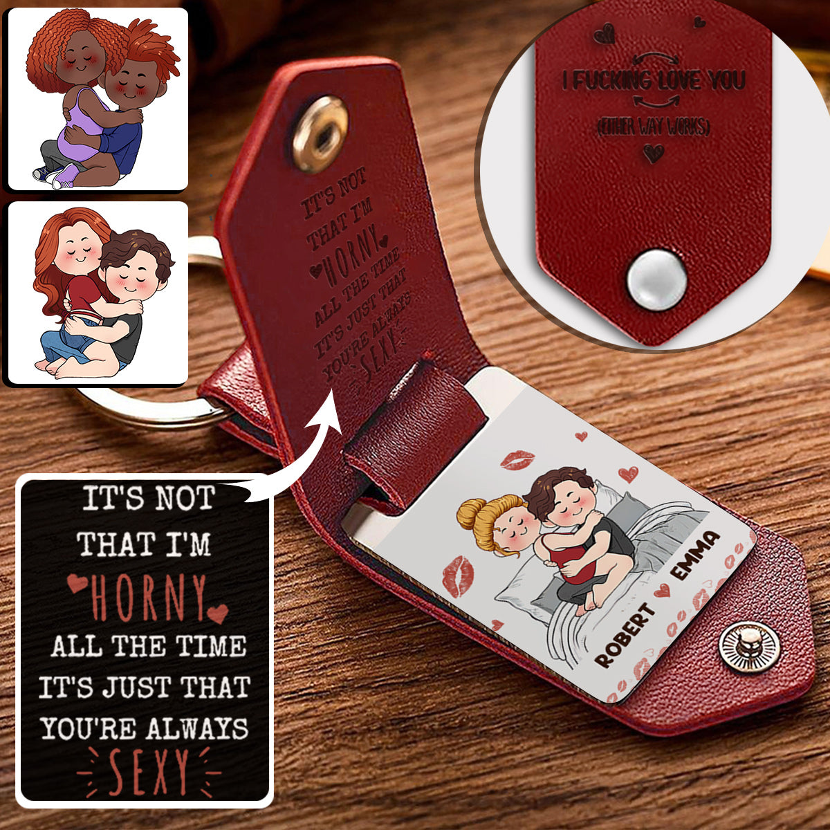 I Love You - Personalized Couple Leather Photo Keychain