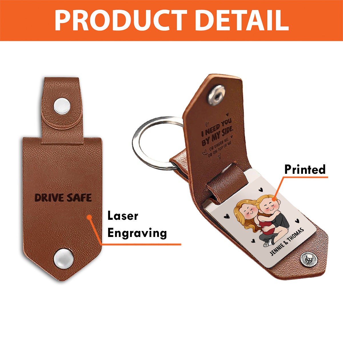 Drive Safe I Need You - Personalized Couple Leather Photo Keychain