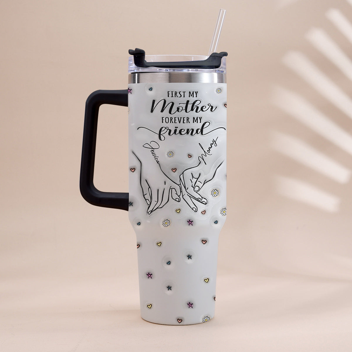 First My Mom Forever My Friend - Personalized Mother Tumbler With Handle