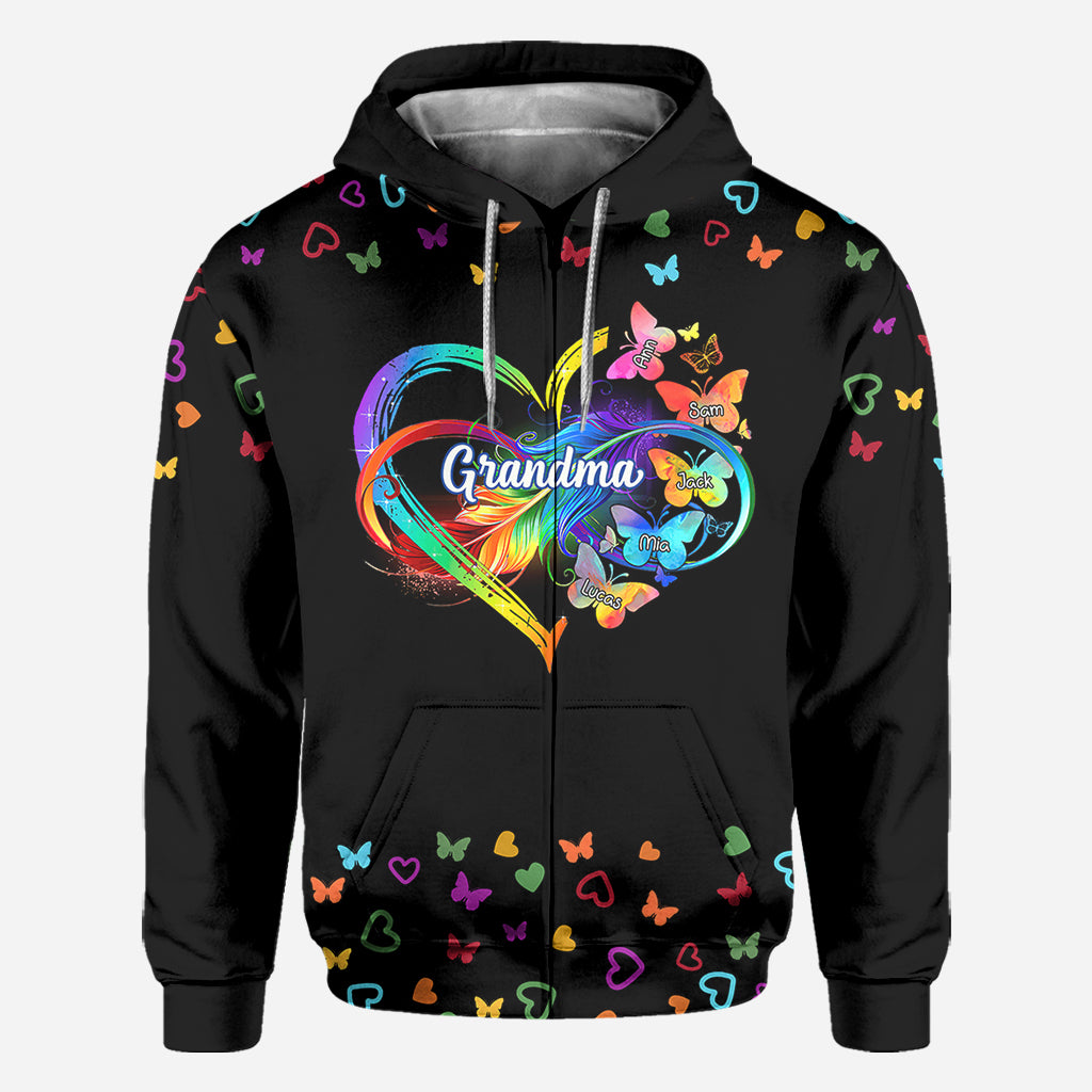 Grandma Colorful Butterflies Heart Infinite - Personalized Grandma All Over Shirt