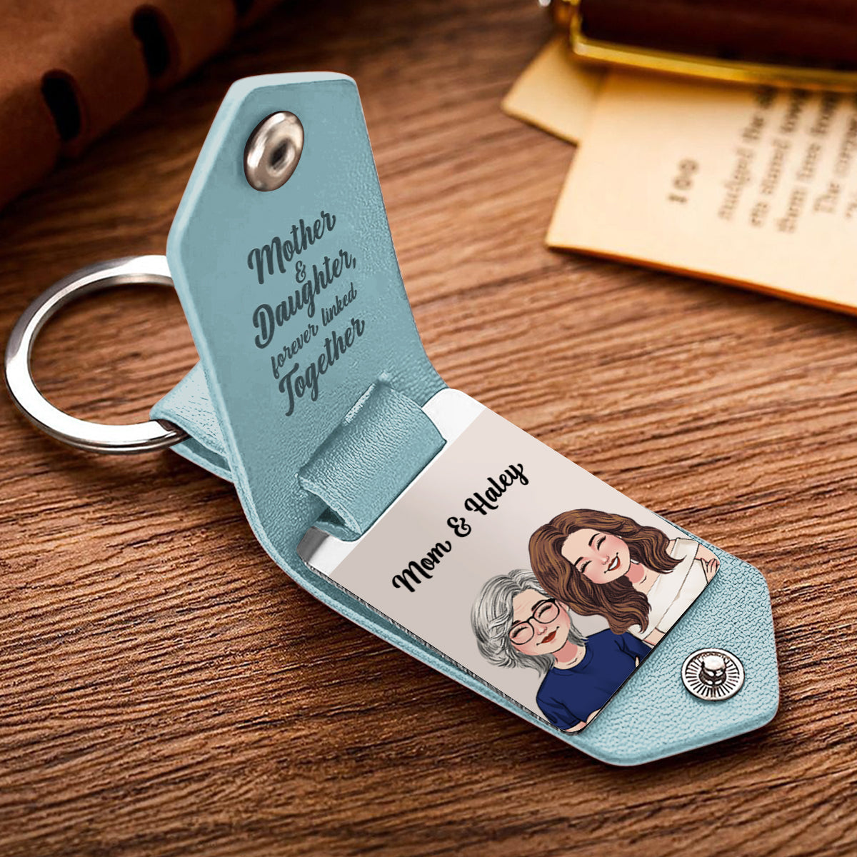 Mother And Daughter And Son Forever Linked Together - Personalized Mother Leather Photo Keychain