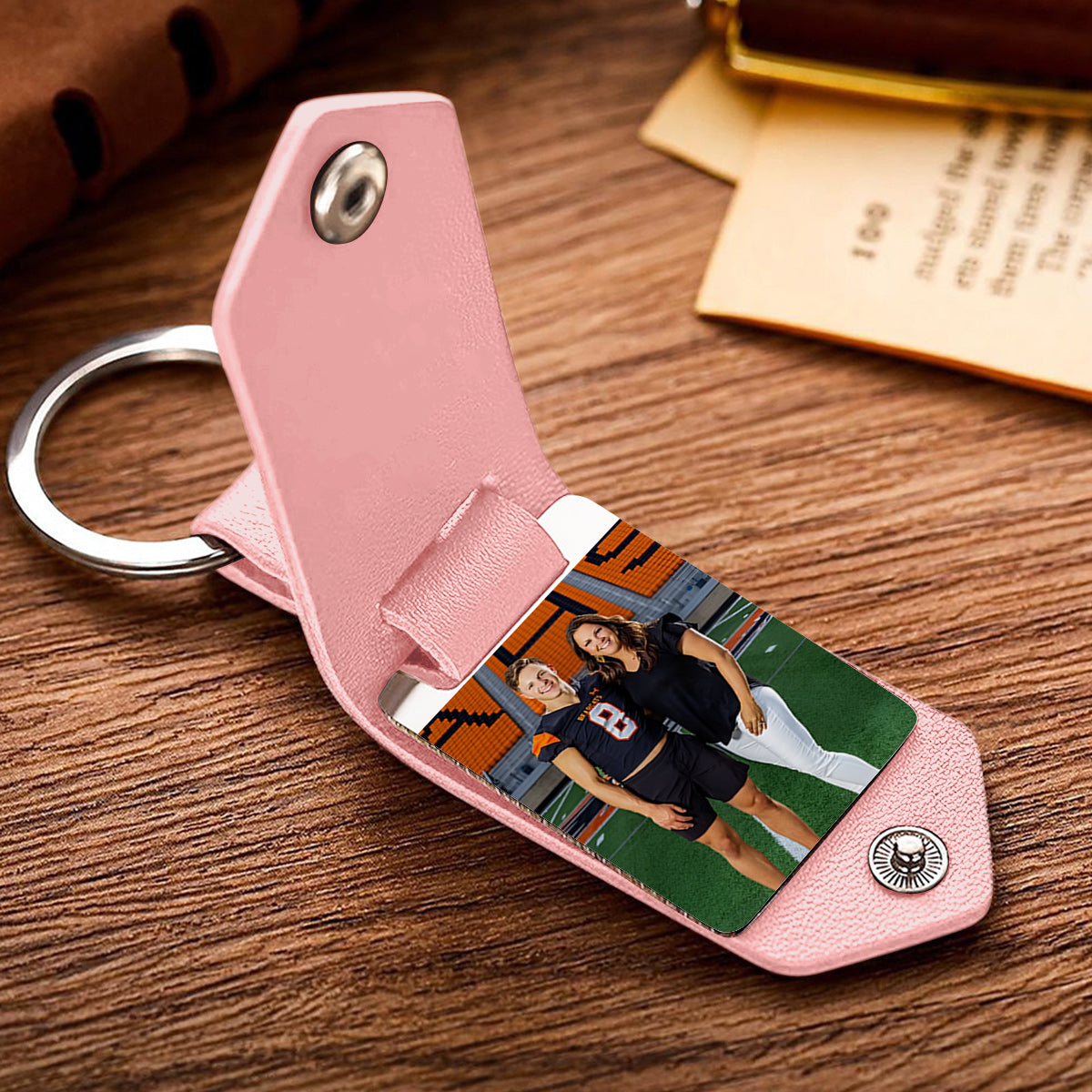 Proud Football - Personalized Football Leather Photo Keychain