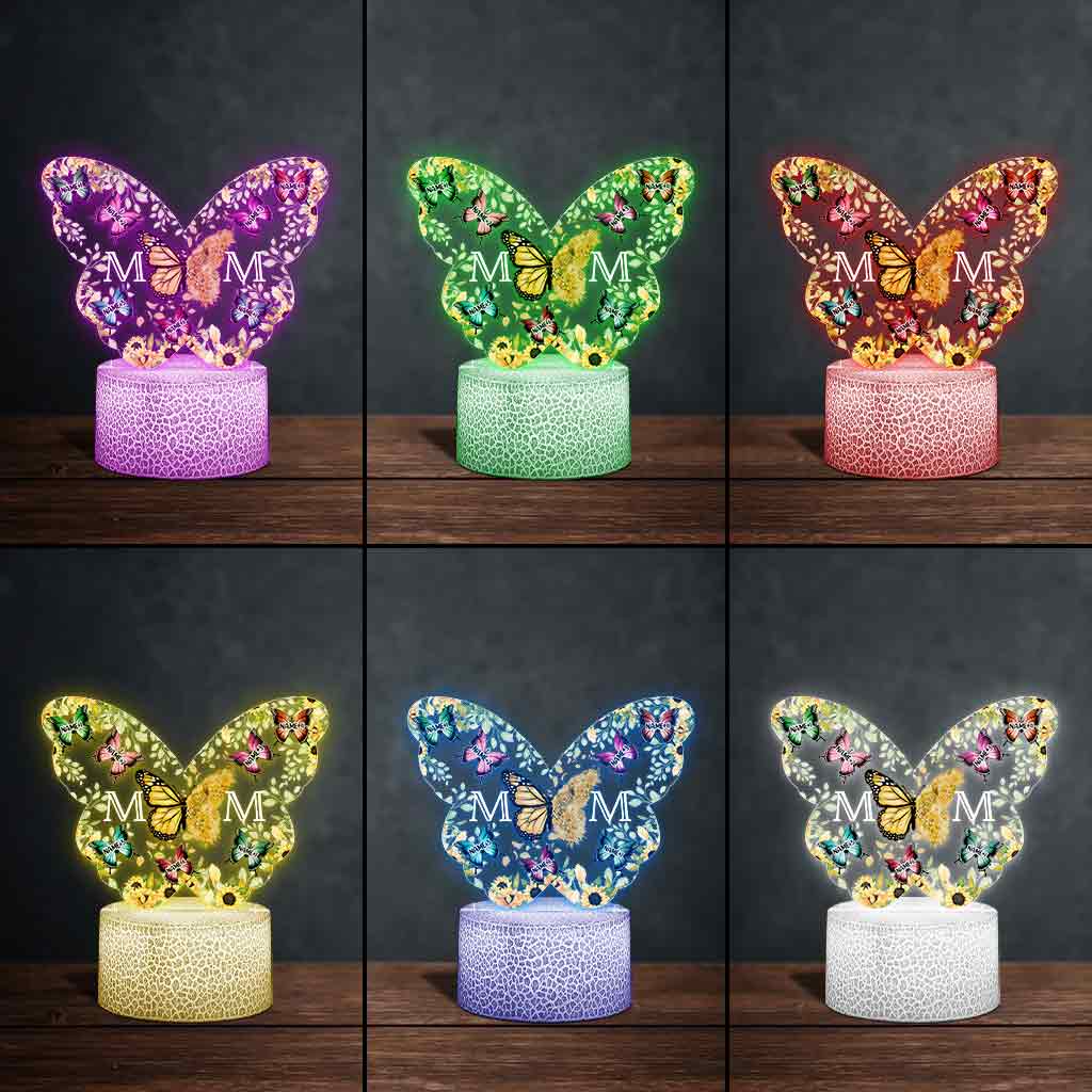 Mother And Children Butterflies - Personalized Mother Shaped Plaque Light Base