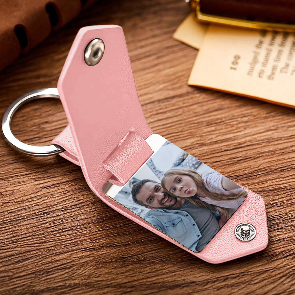 Leather Keychain Personalized With Picture - Gift for dad - Personalized Leather Photo Keychain