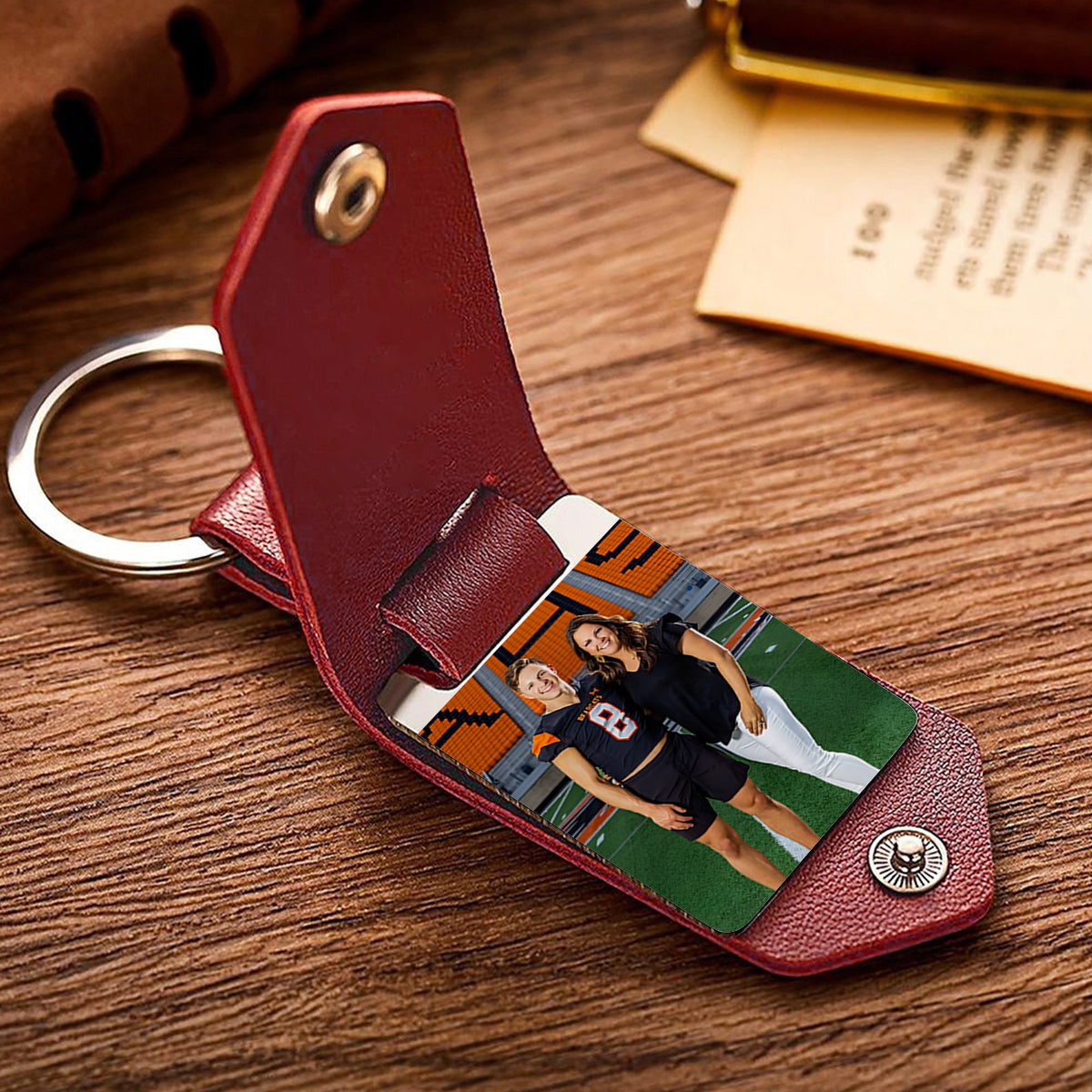 Proud Football - Personalized Football Leather Photo Keychain