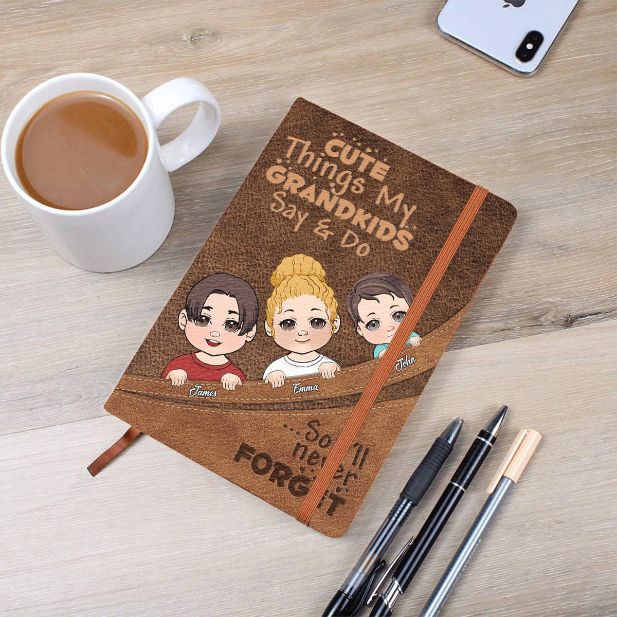 Cute Things My Grandkids Say & Do - Personalized Grandma Leather Journal