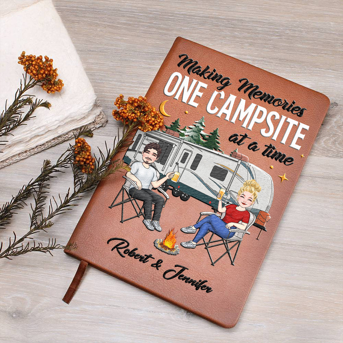 Making Memories One Campsite At A Time - Personalized Camping Leather Journal