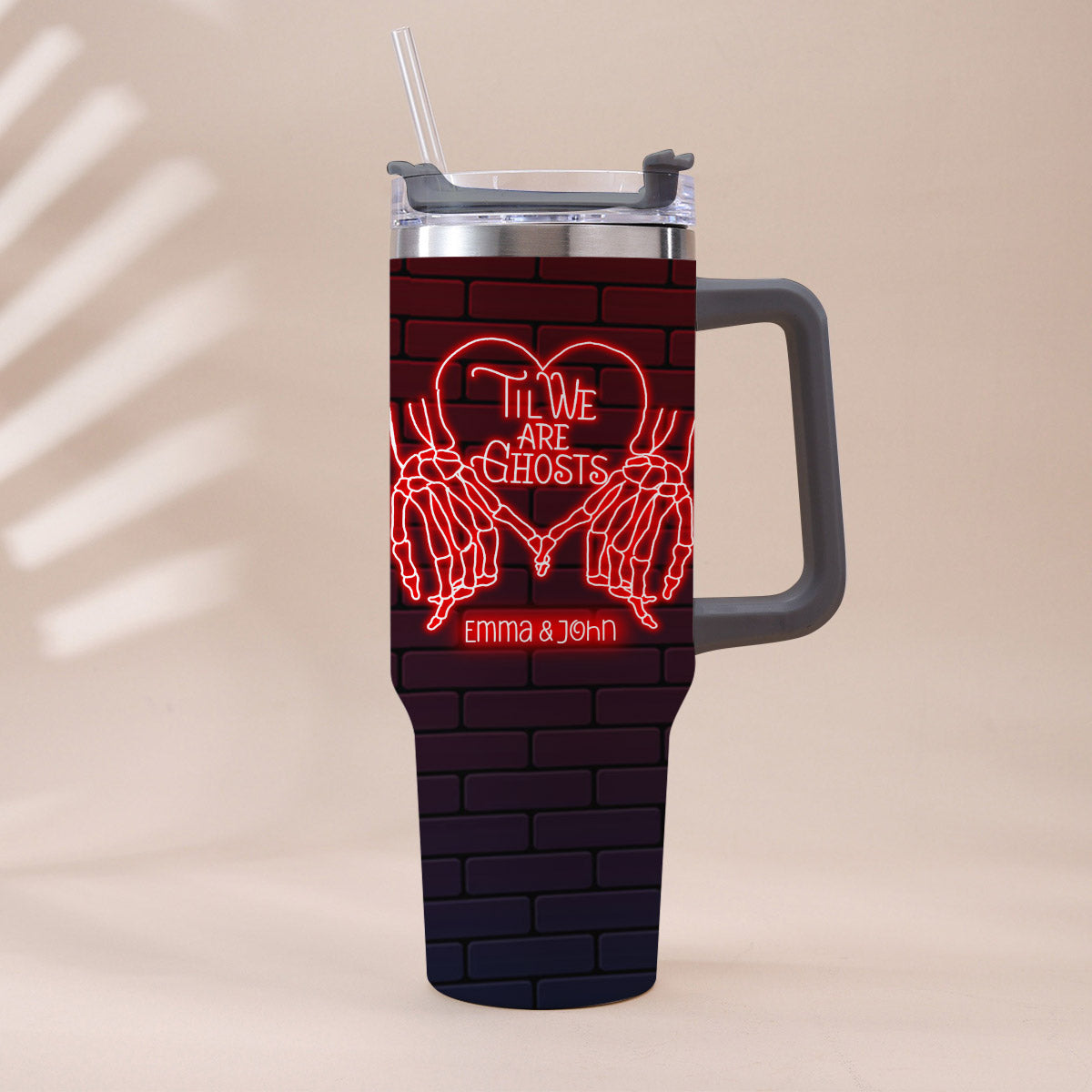 Til We Are Ghost - Personalized Couple Tumbler With Handle