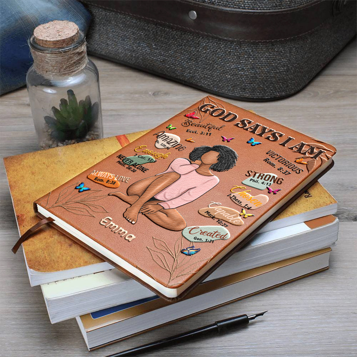 God Says I Am - Personalized African American Leather Journal