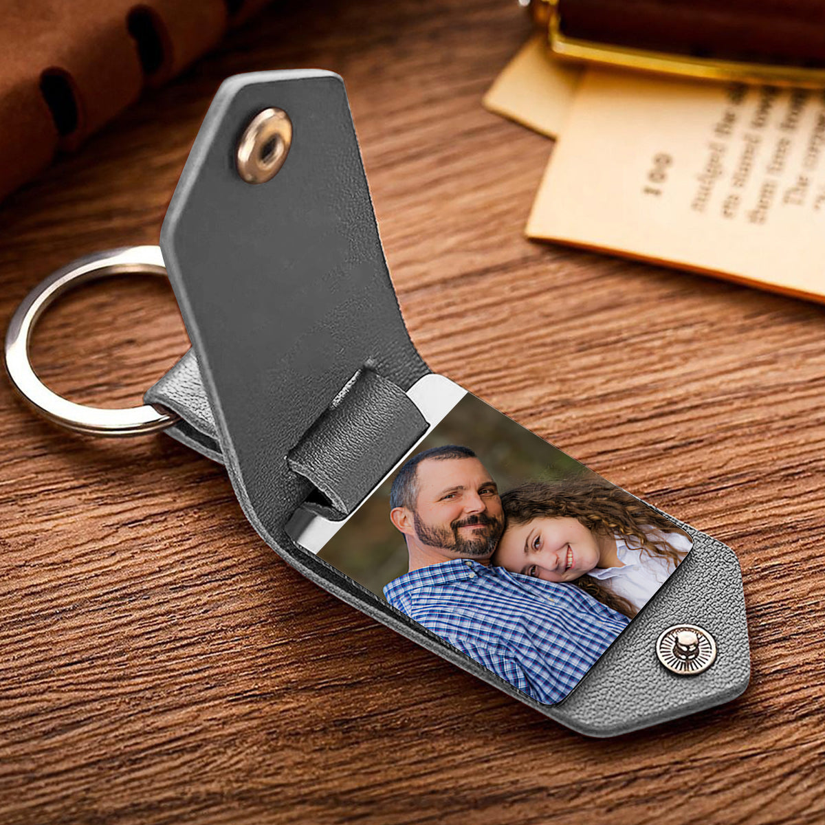 Best Step Dad Ever - gift for step dad - Personalized Leather Photo Keychain