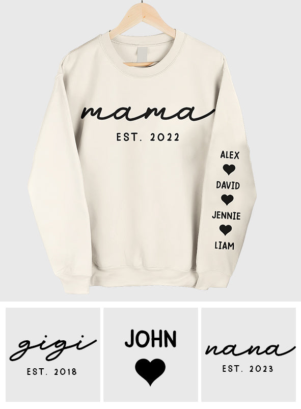 Mama Est. Kids Children Names On Sleeves - Personalized Mother All Over Shirt