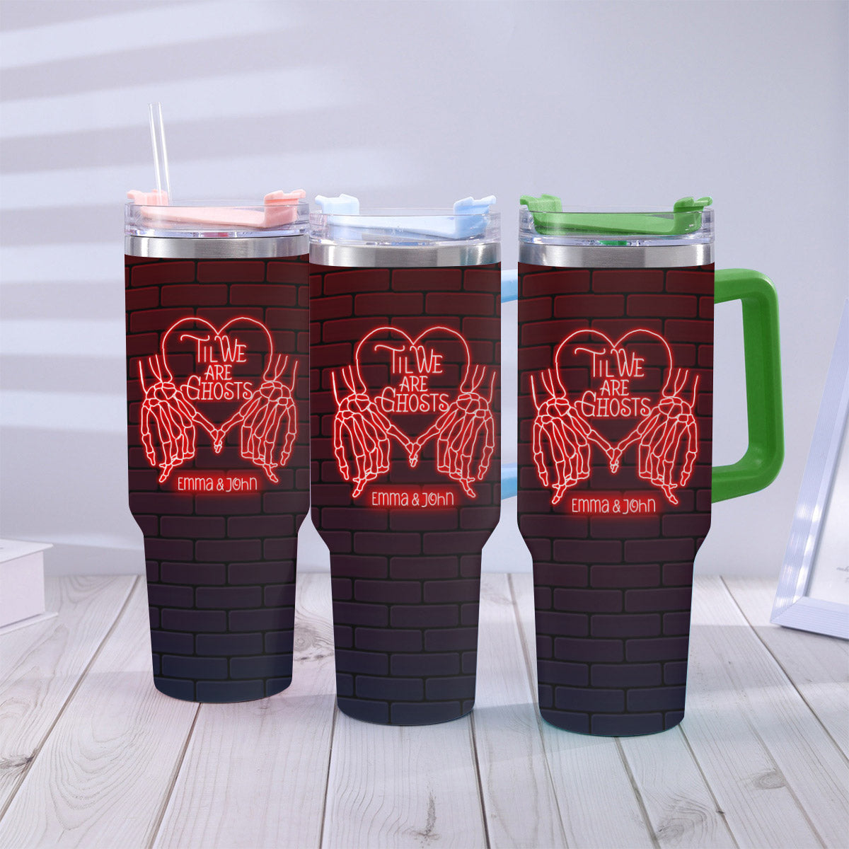 Til We Are Ghost - Personalized Couple Tumbler With Handle