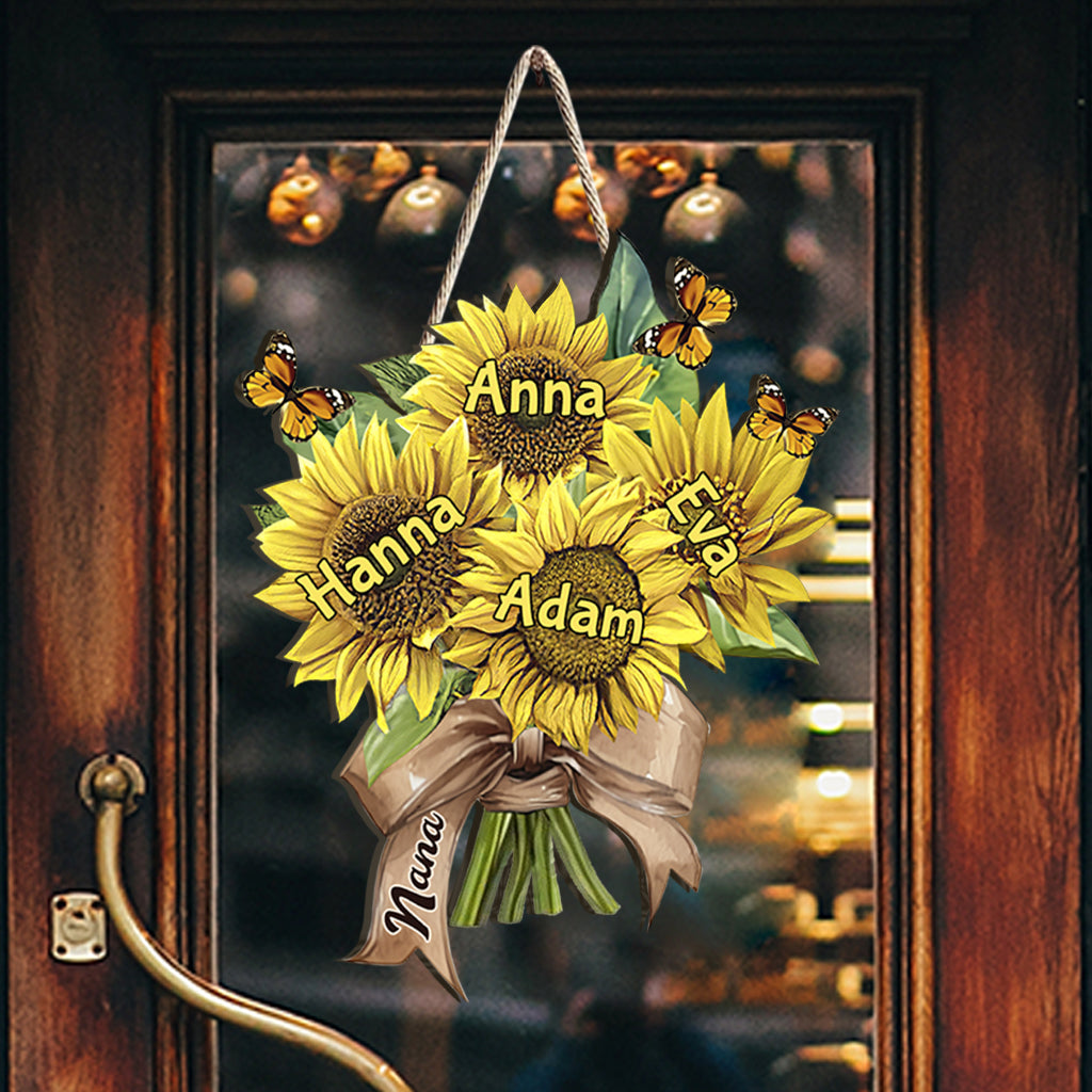 Grandma's Mom's Sunflowers - Personalized Grandma Custom Shaped Wood Sign