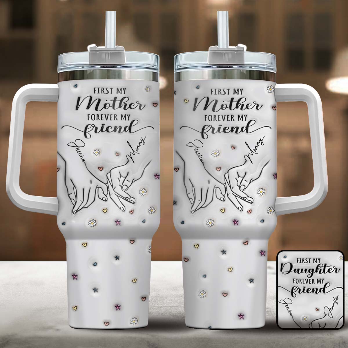 First My Mom Forever My Friend - Personalized Mother Tumbler With Handle