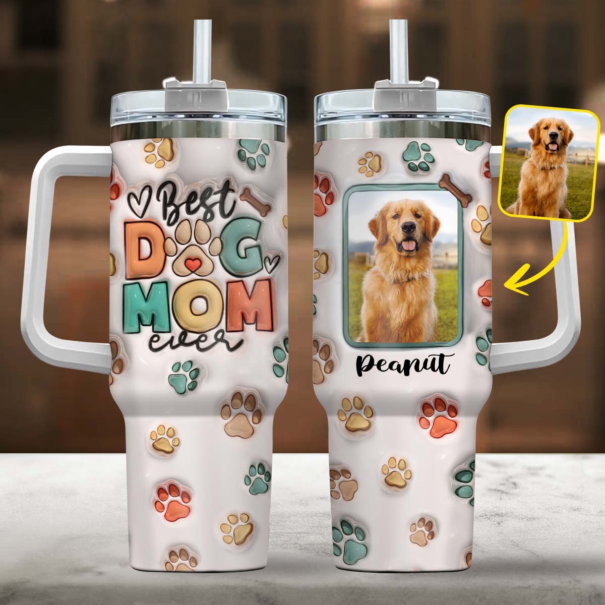 Best Dog Mom Ever - Personalized Dog Tumbler With Handle