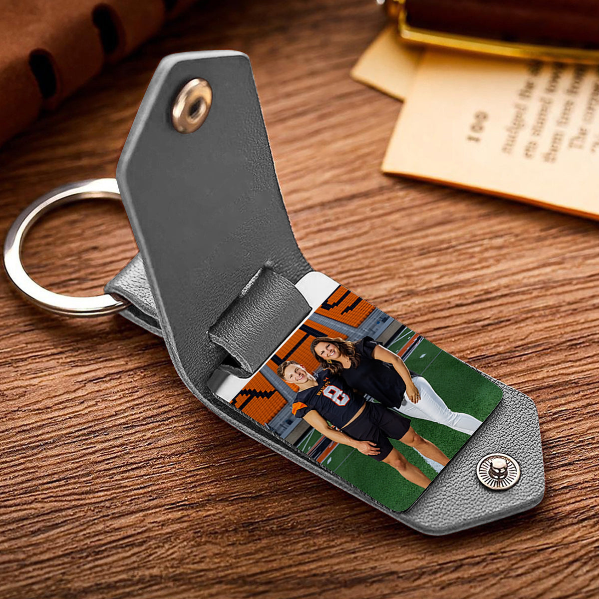 Proud Football - Personalized Football Leather Photo Keychain