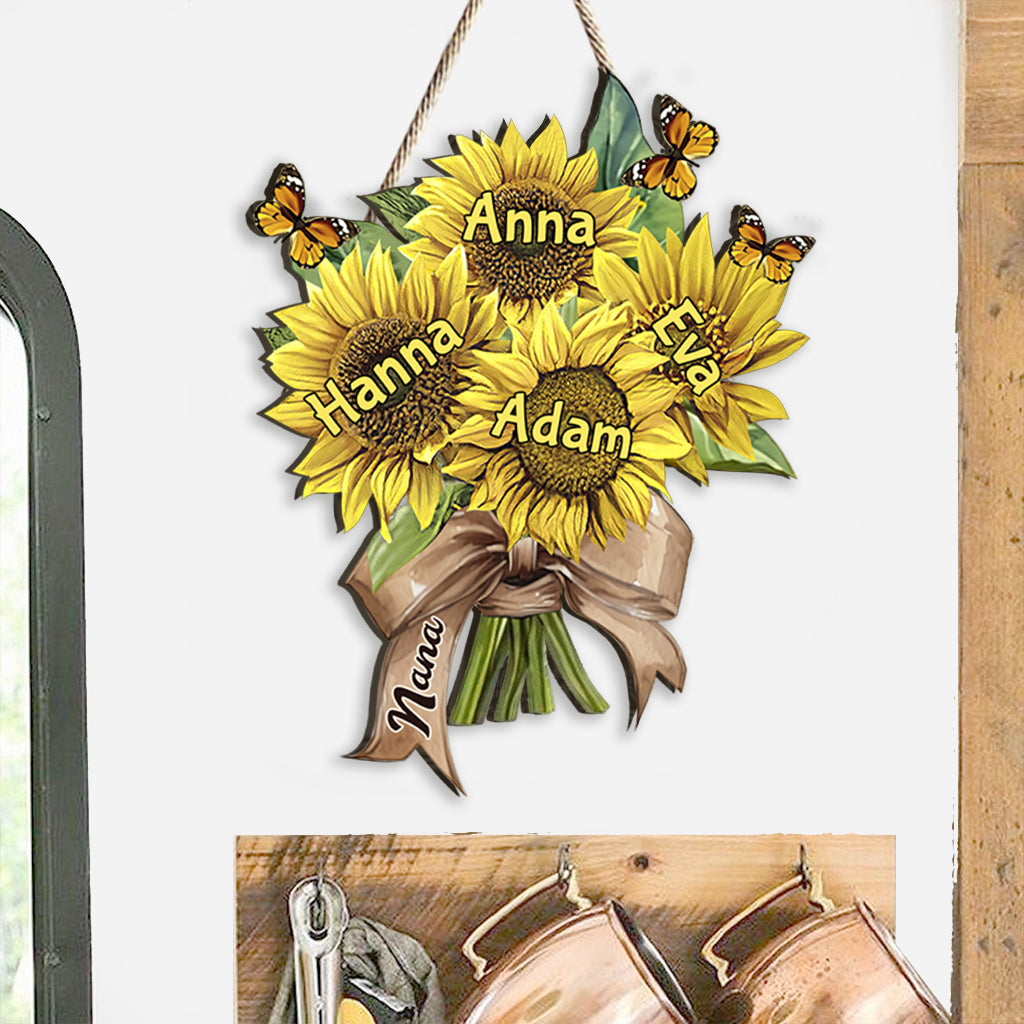 Grandma's Mom's Sunflowers - Personalized Grandma Custom Shaped Wood Sign