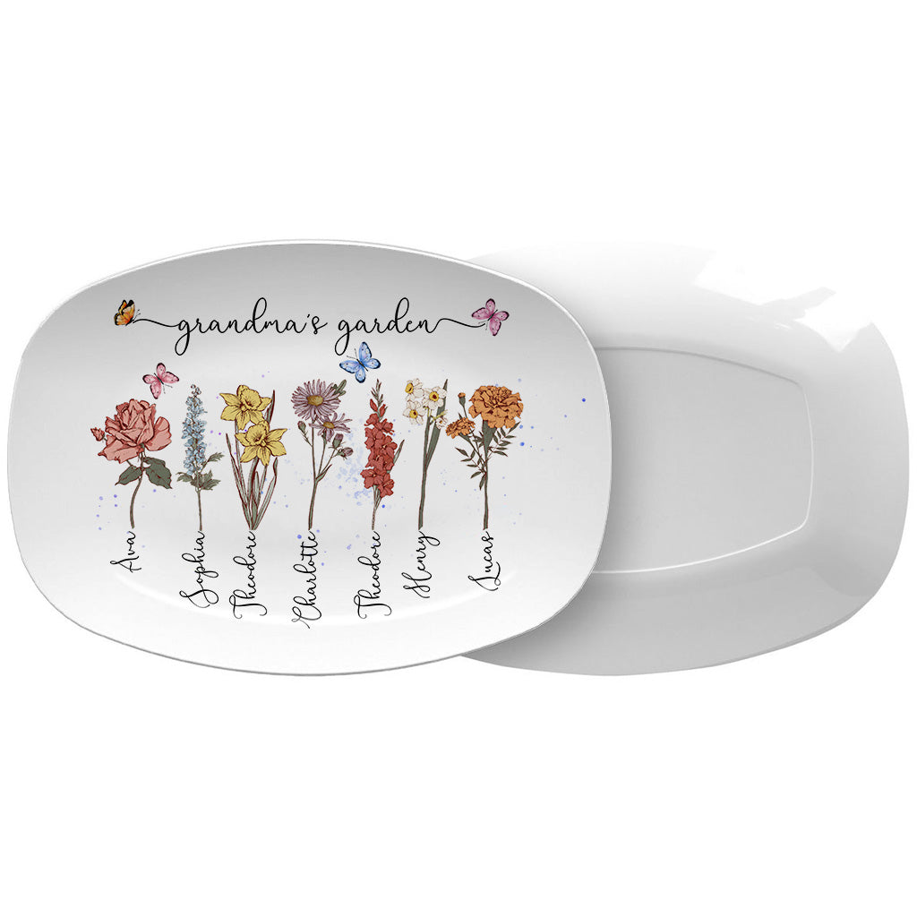 Grandma's Garden Mom's Garden Birth Flowers - Personalized Grandma Plate