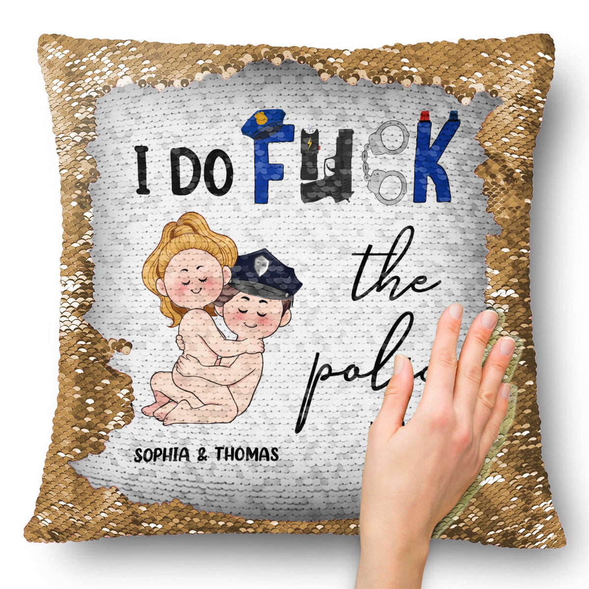 I Do Love The Police - Personalized Couple Sequin Pillow Cover