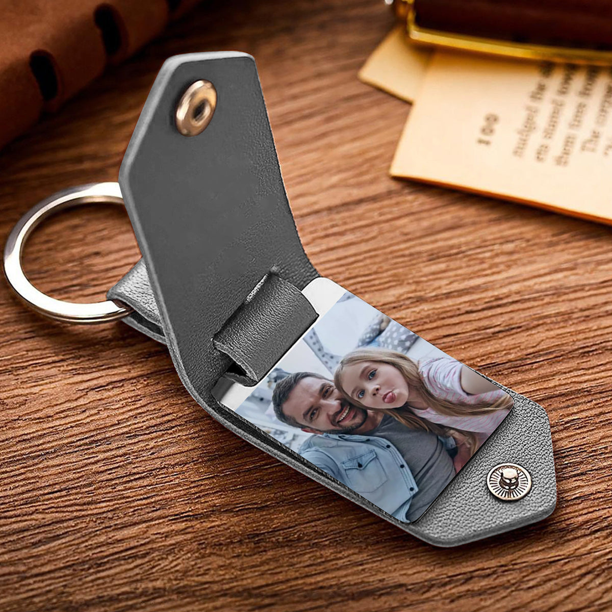 Leather Keychain Personalized With Picture - Gift for dad - Personalized Leather Photo Keychain