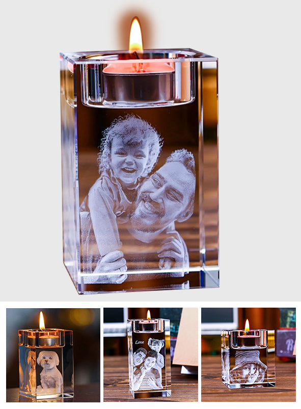 Crystal Candle Holder With Engraved Photos - Personalized Crystal Candle Holder