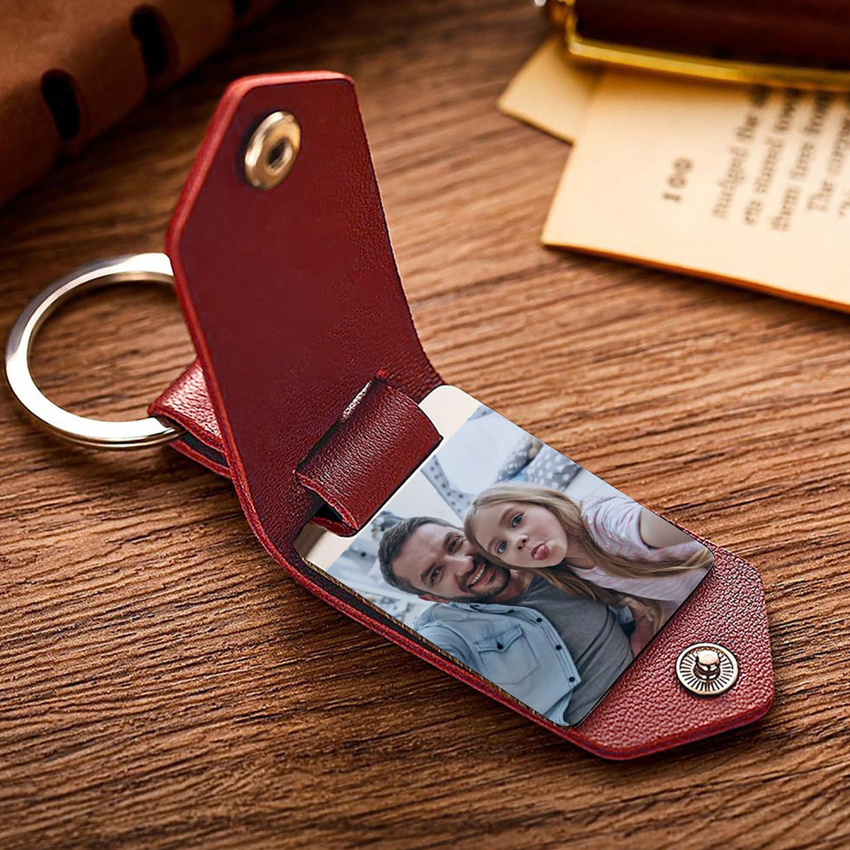 Leather Keychain Personalized With Picture - Gift for dad - Personalized Leather Photo Keychain