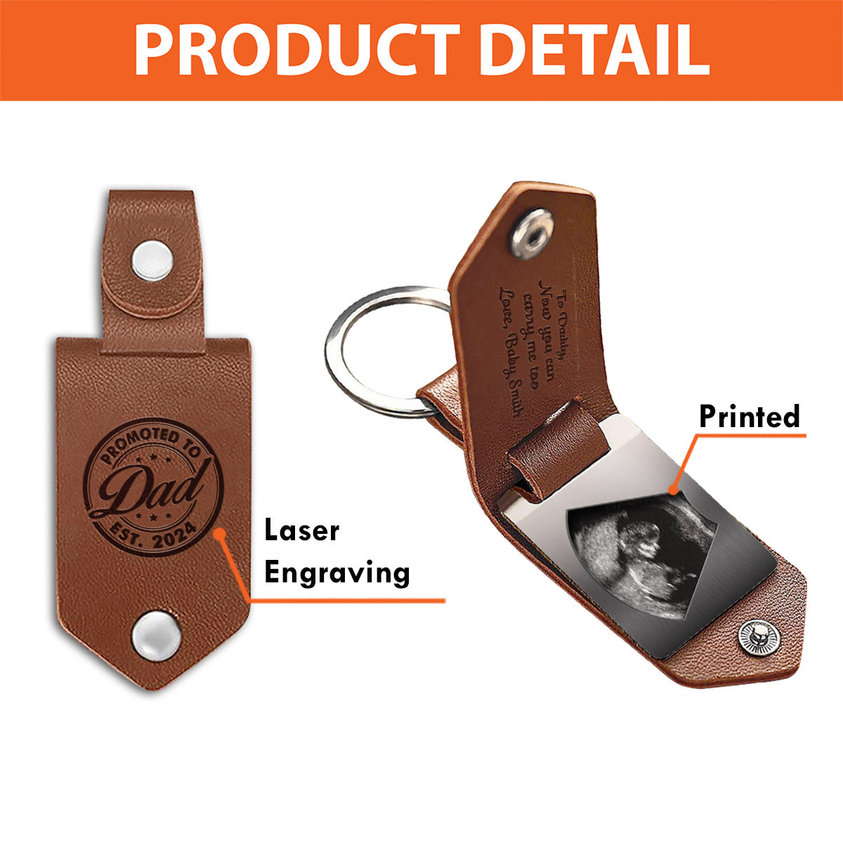 Now You Can Carry Me Daddy - Personalized Pregnancy Leather Photo Keychain