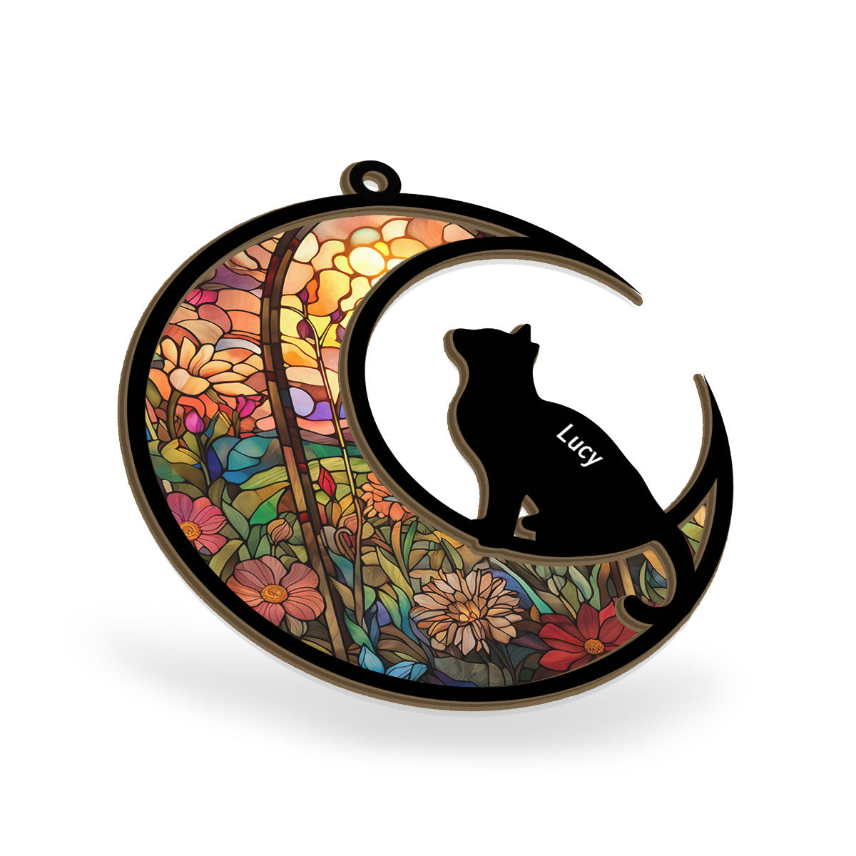 Stained Glass Pattern Cat Silhouette - Personalized Cat Suncatcher