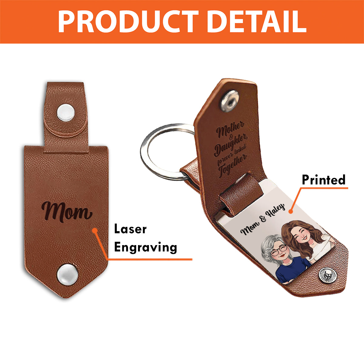 Mother And Daughter And Son Forever Linked Together - Personalized Mother Leather Photo Keychain