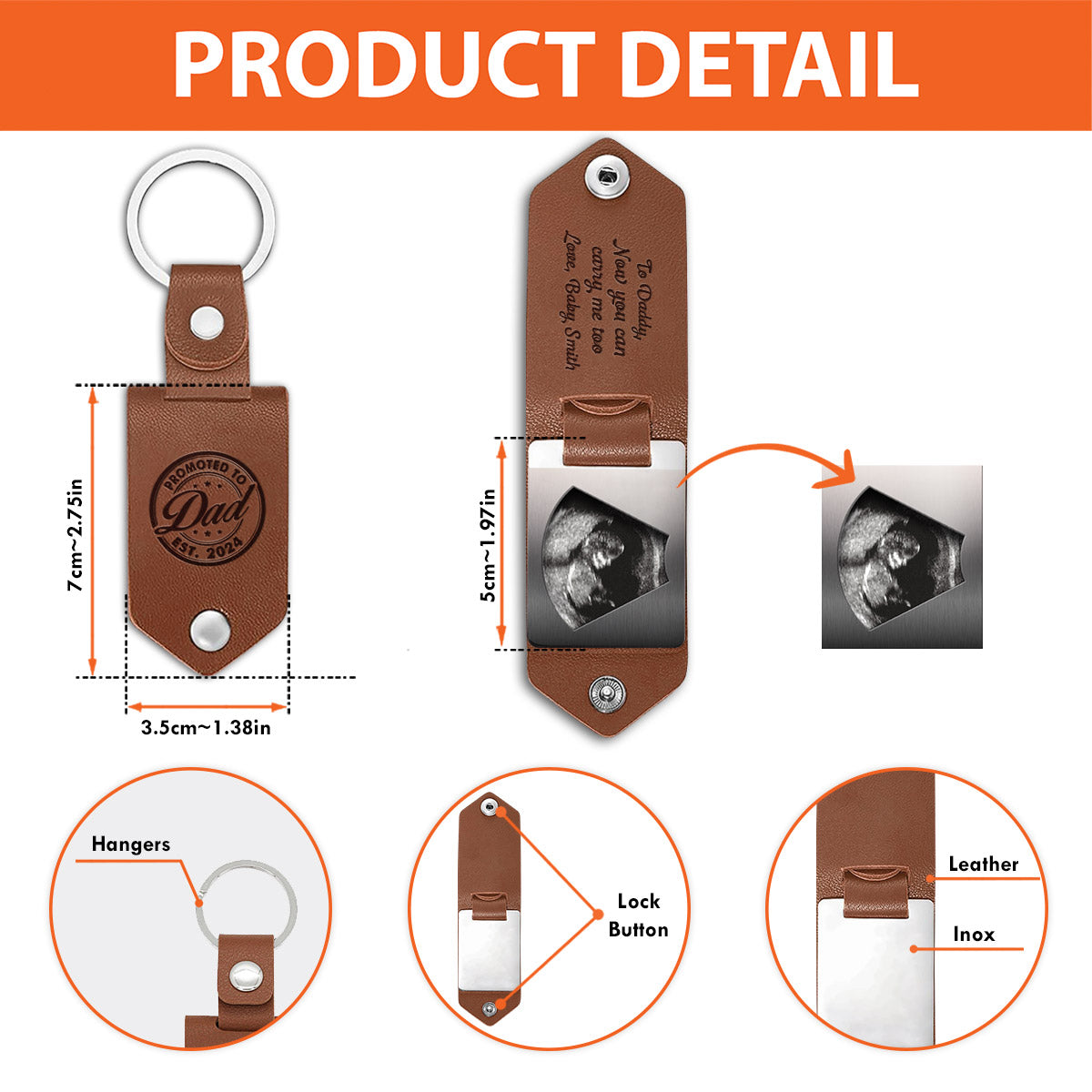 Now You Can Carry Me Daddy - Personalized Pregnancy Leather Photo Keychain