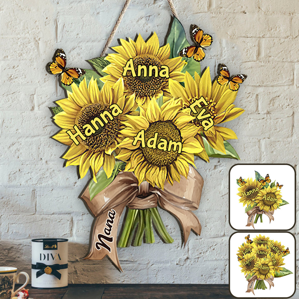 Grandma's Mom's Sunflowers - Personalized Grandma Custom Shaped Wood Sign