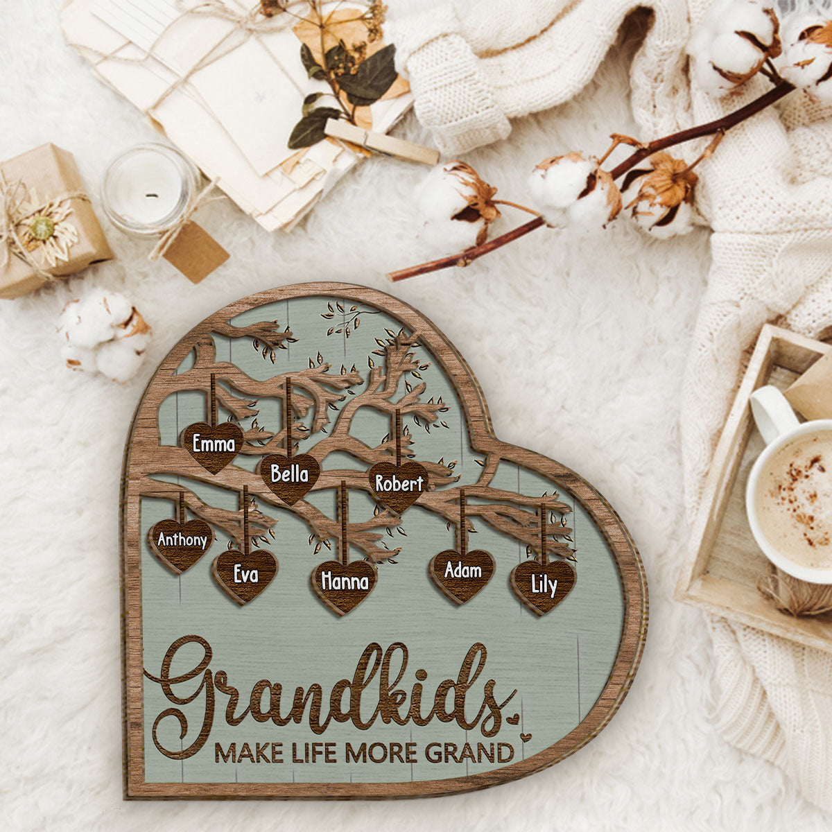 Grandkids Make Life More Grand - Personalized Grandma 2 Layered Wood Sign / Wood Plaque