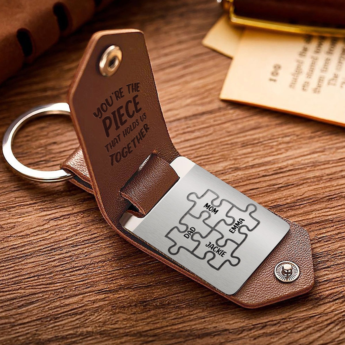 Mom You Are The Piece That Holds Us Together Family Puzzles - Personalized Mother Leather Photo Keychain