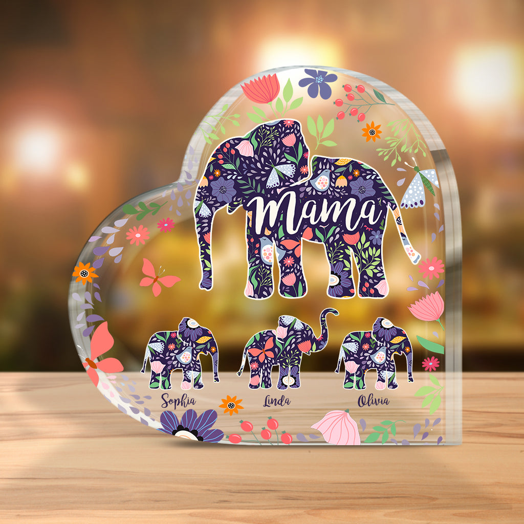 Elephant Mom - Personalized Mother Custom Crystal Heart Keepsake