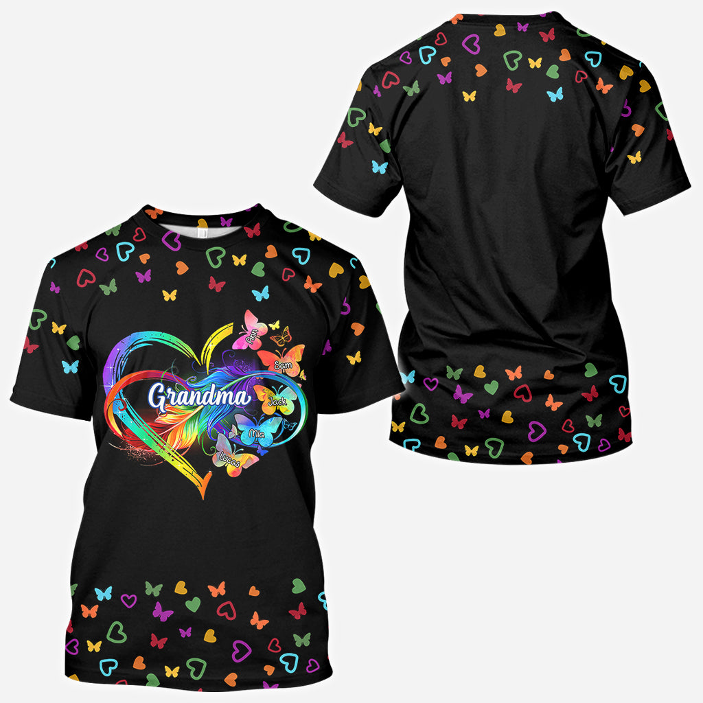 Grandma Colorful Butterflies Heart Infinite - Personalized Grandma All Over Shirt