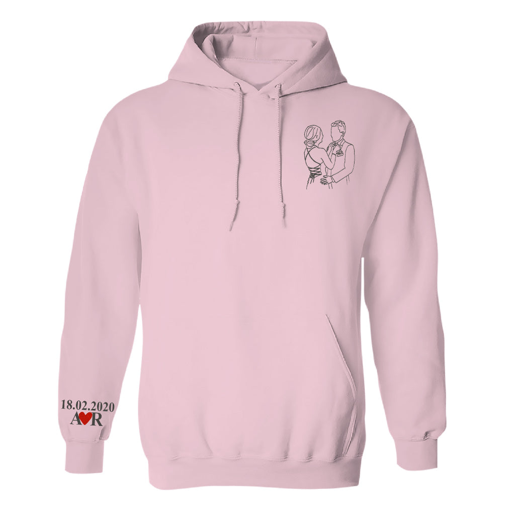 Custom Photo Line Art - Personalized Couple Embroidered Hoodie