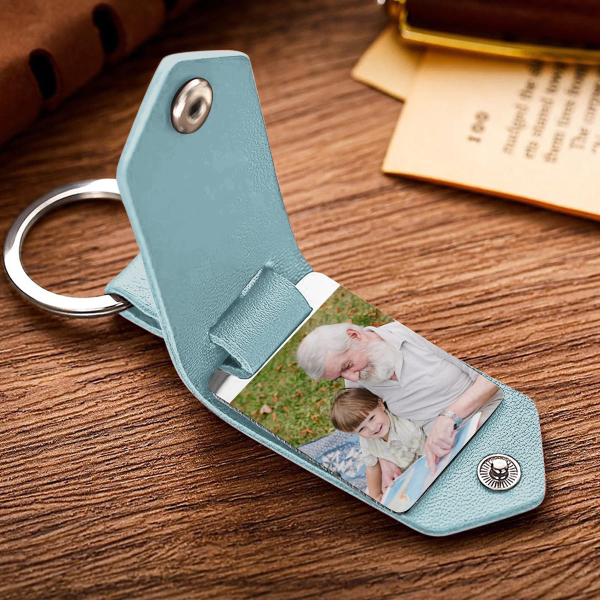 Best Grandpa Ever - Gift for grandpa - Personalized Leather Photo Keychain